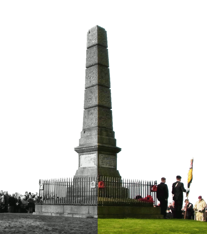 The Cenotaph, the left hand side (symbolising the past) in monochrome, the right (the future) in colour.