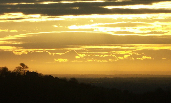 A sunset with vividly-lit clouds.