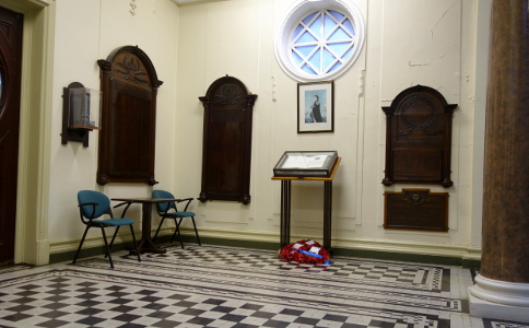 The panels to the right of the main staircase.